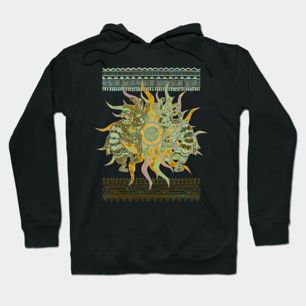 Native American Kokopelli Musicans - Sun Border 3 Hoodie by EDDArt